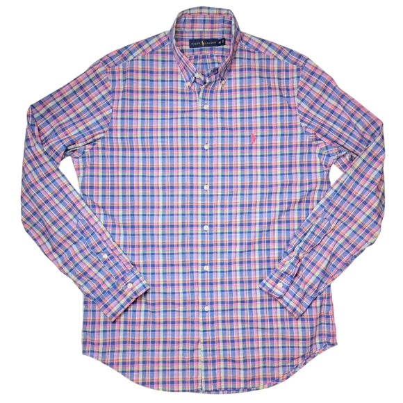 Ralph Lauren Pink & Blue Multicolor Plaid Button Down Shirt M - Picture 2 of 6